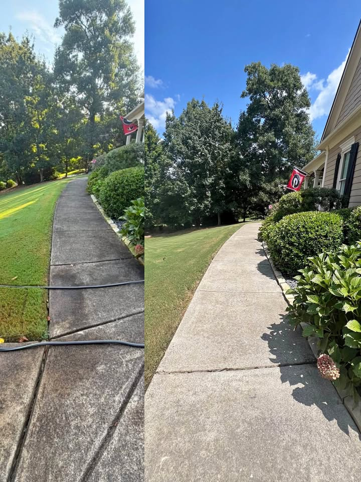 Concrete walkway before and after cleaning in Naples