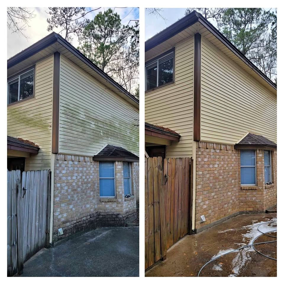 Vinyl siding before and after soft washing